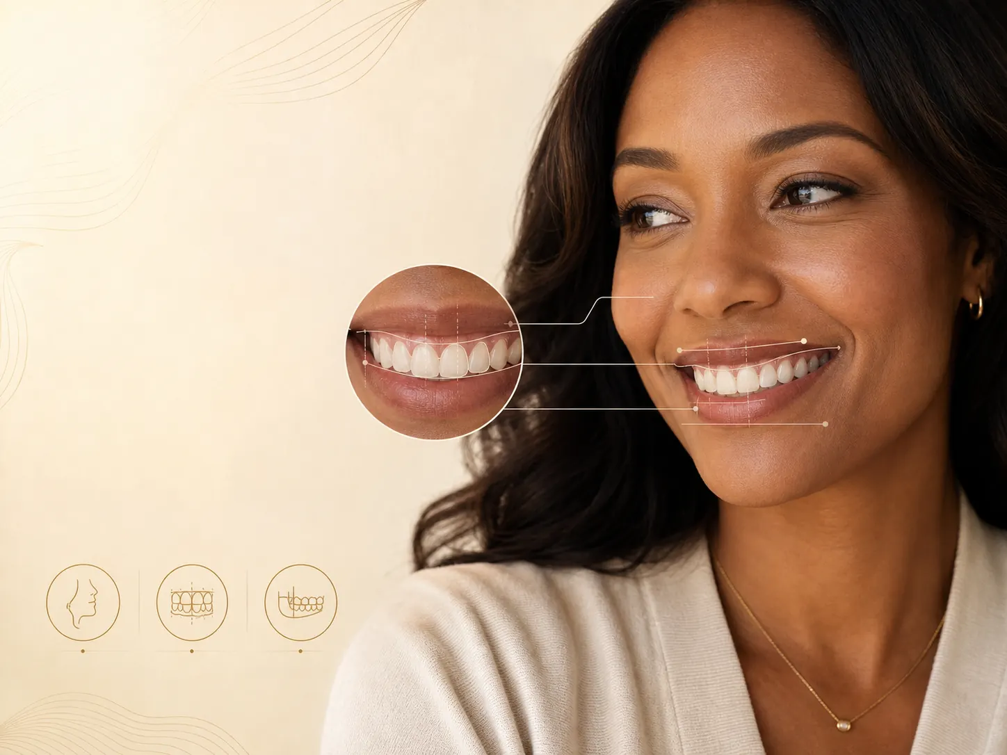 A diverse group of adults reviewing natural-looking veneer shapes and smile proportions during cosmetic planning.